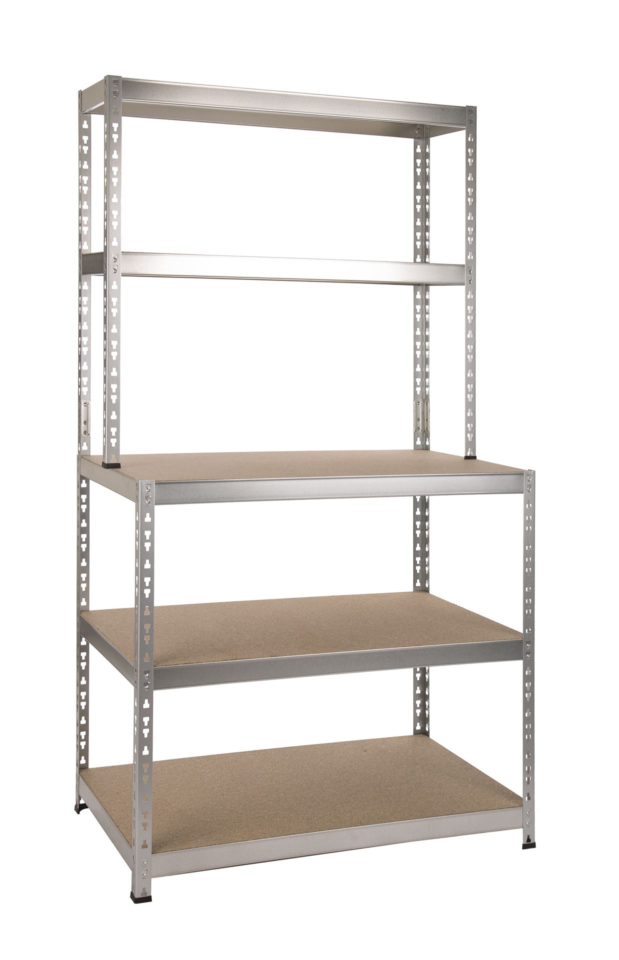 Practo Home heavy duty 860 galva - Opbergrek hout/galva met werkbank - 30/60x101x180cm afbeelding
