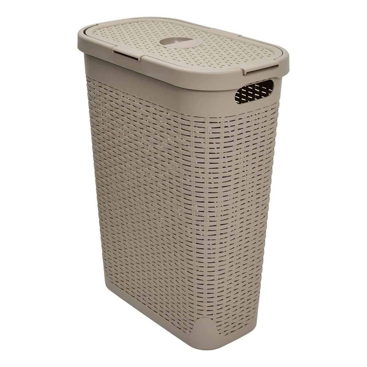 5Five Smalle Wasmand met Deksel – Beige Rotan Look – 40 L – Praktisch & Stijlvol
