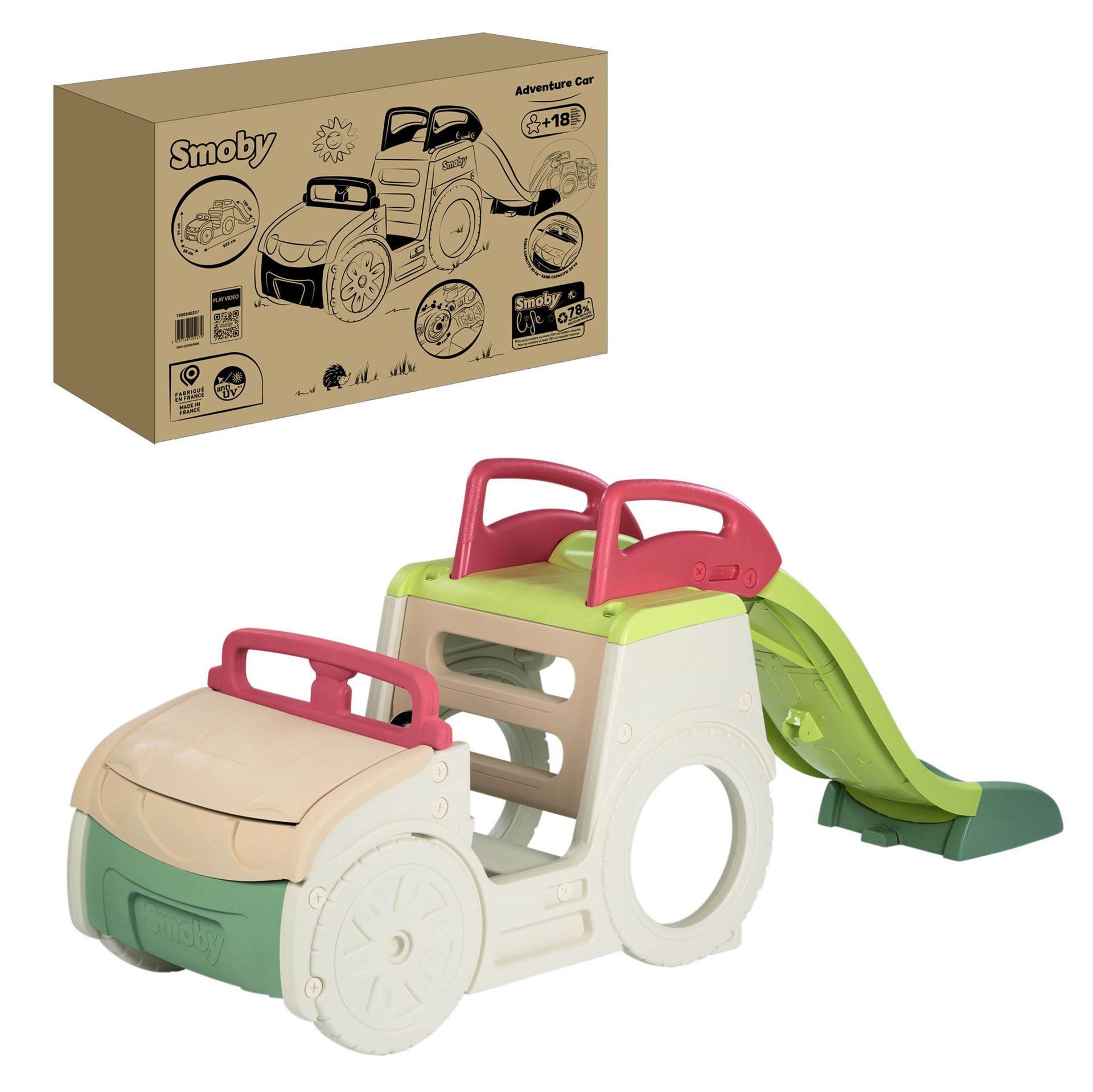 Smoby Life Adventure Car– Speelauto – Vanaf 18 maanden – Inclusief Glijbaan&Zandbak afbeelding
