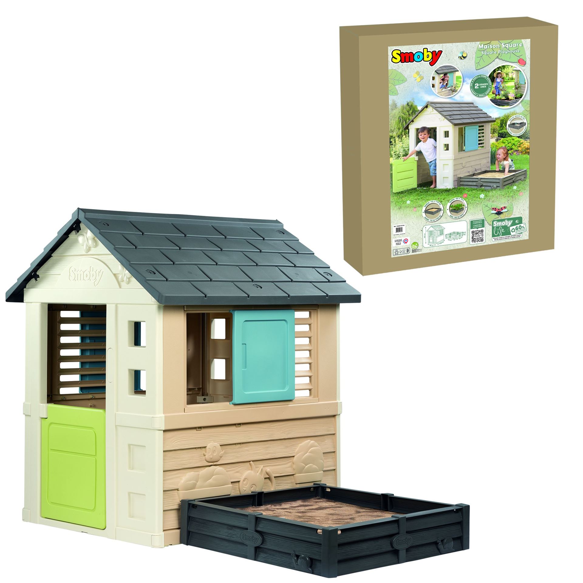 Smoby Life Square Playhouse– Vierkant Speelhuis met Zandbak – Vanaf 2 jaar afbeelding