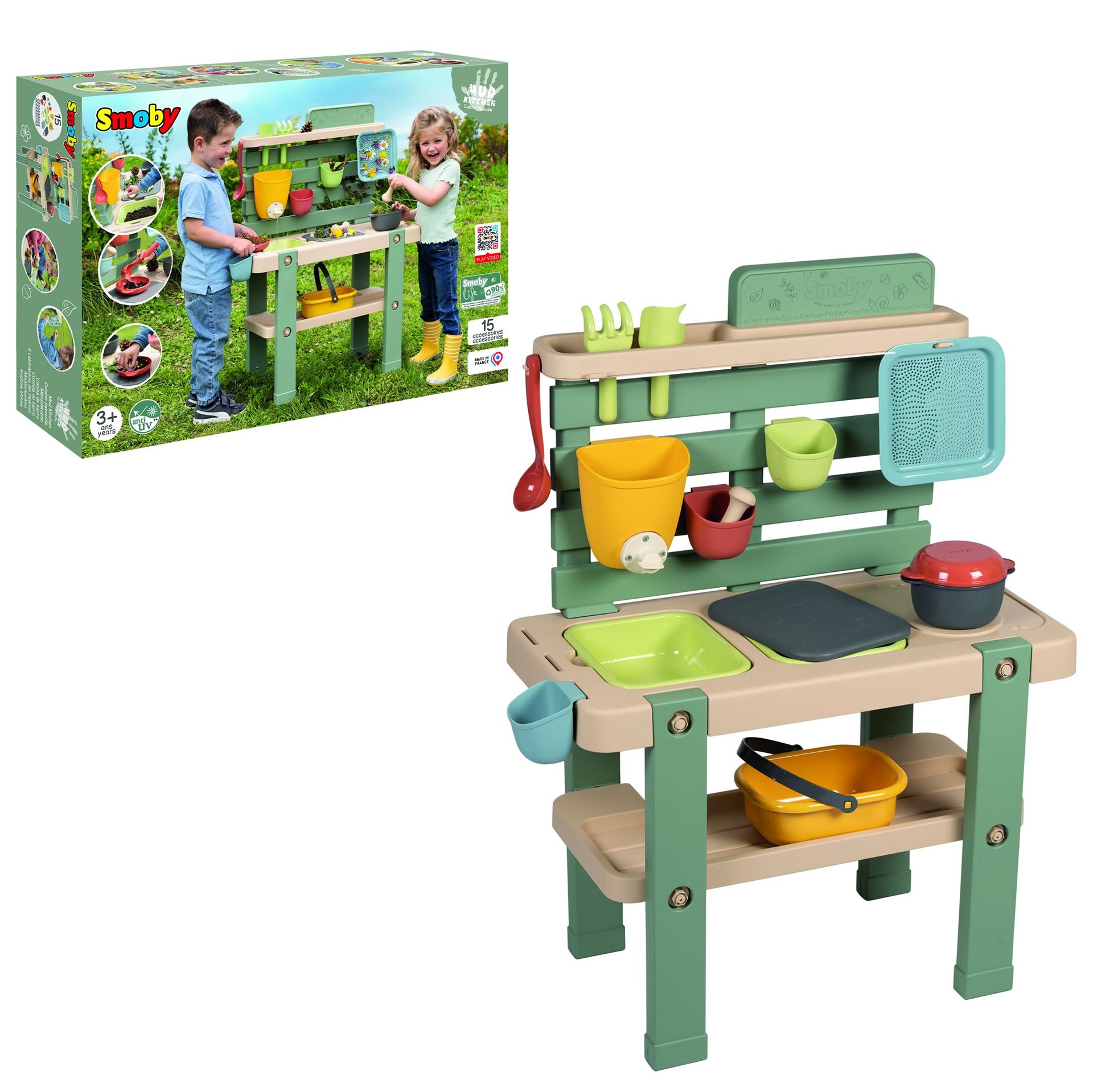 Smoby Life Modderkeuken– Vanaf 3 jaar – Inclusief 11 accessoires – UV-bestendig&makkelijk schoon te maken– Met waterreservoir&speelfuncties afbeelding