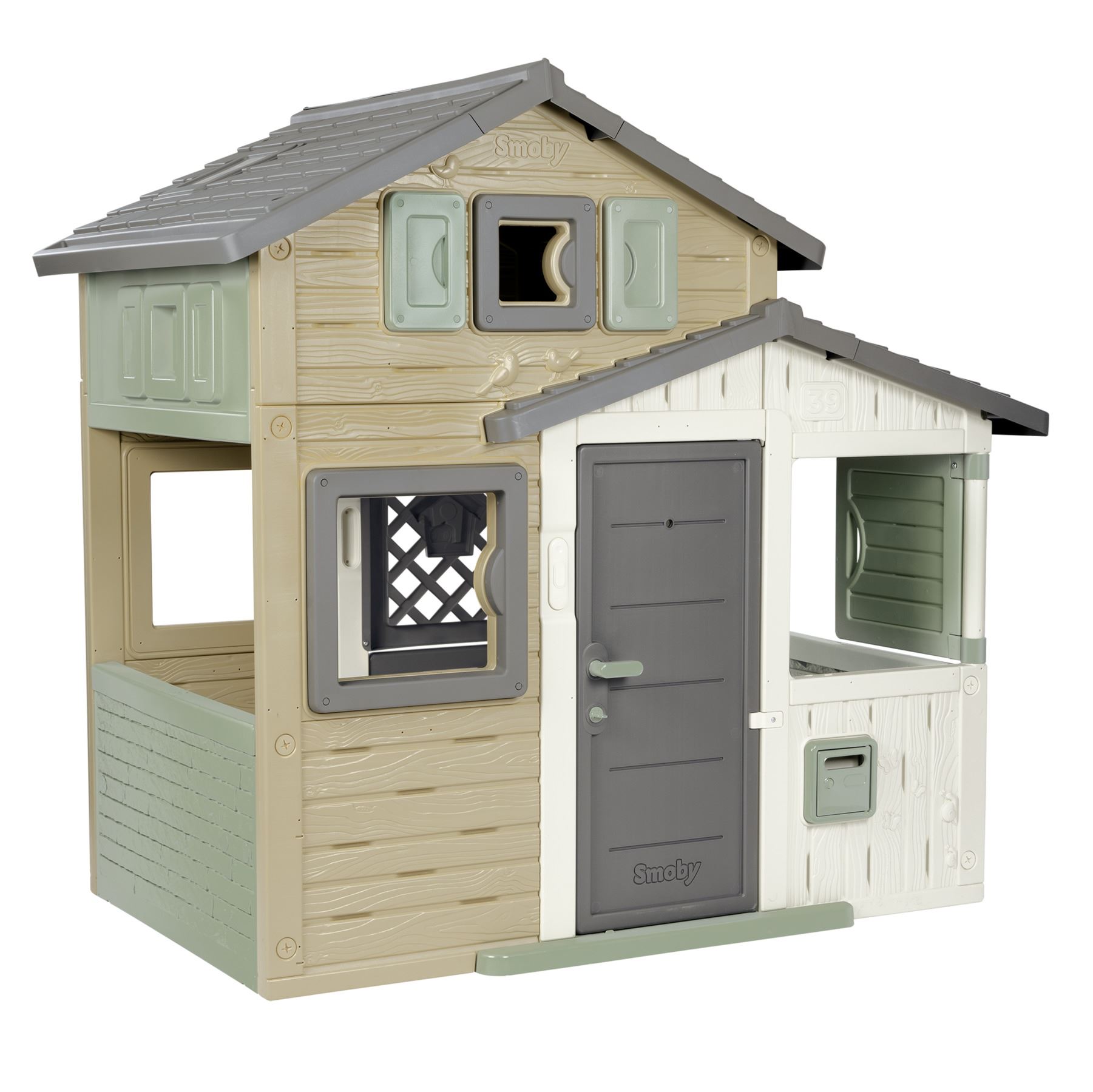Smoby S.Life Vriendenhuis Evo - Modern en ruim met eigentijdse kleuren - Inclusief deur, ramen, luiken en brievenbus - Gemaakt van duurzaam kunststof afbeelding