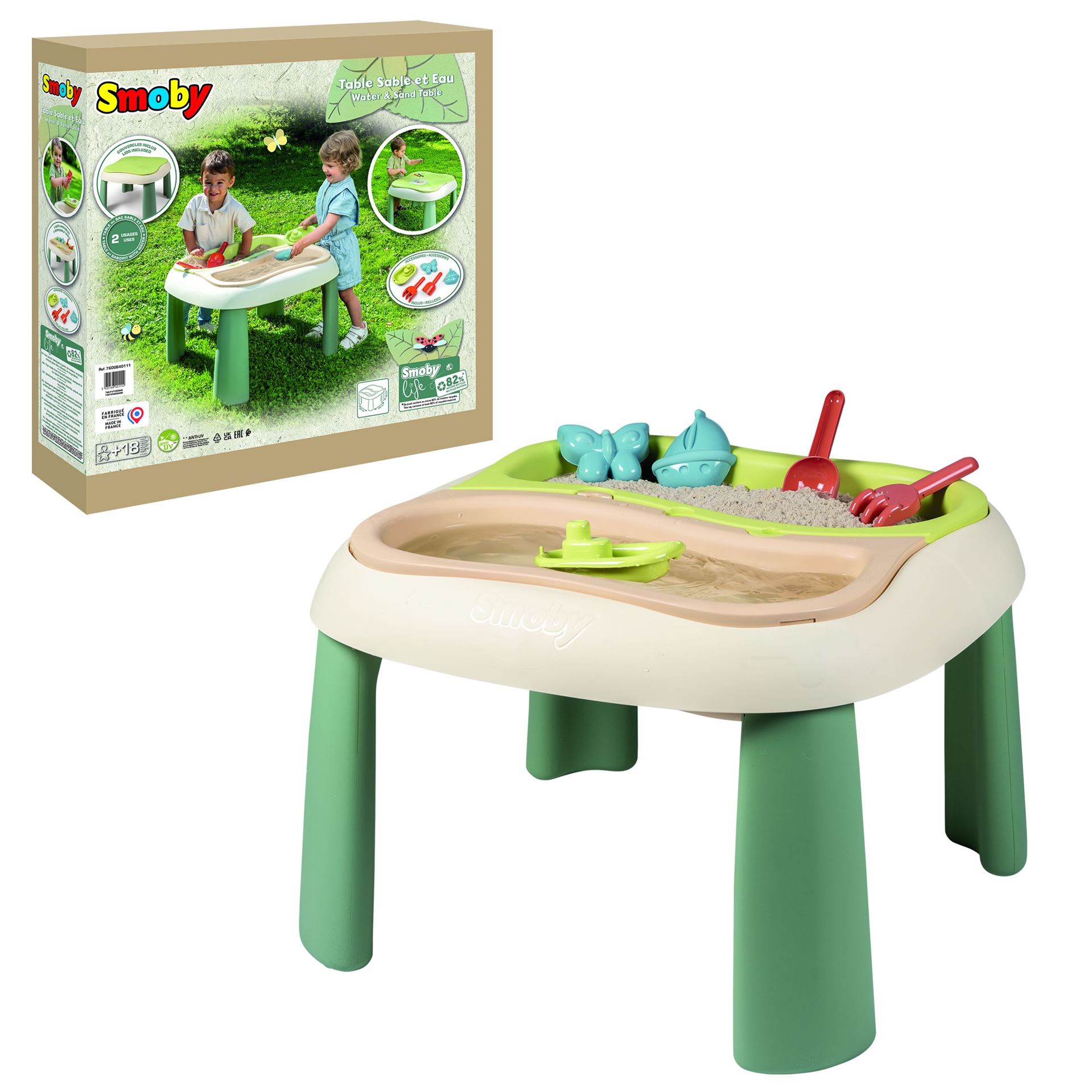 Smoby S.Life Water- en Zandtafel - Inclusief Accessoires - UV-Bescherming - 18+ Maanden afbeelding