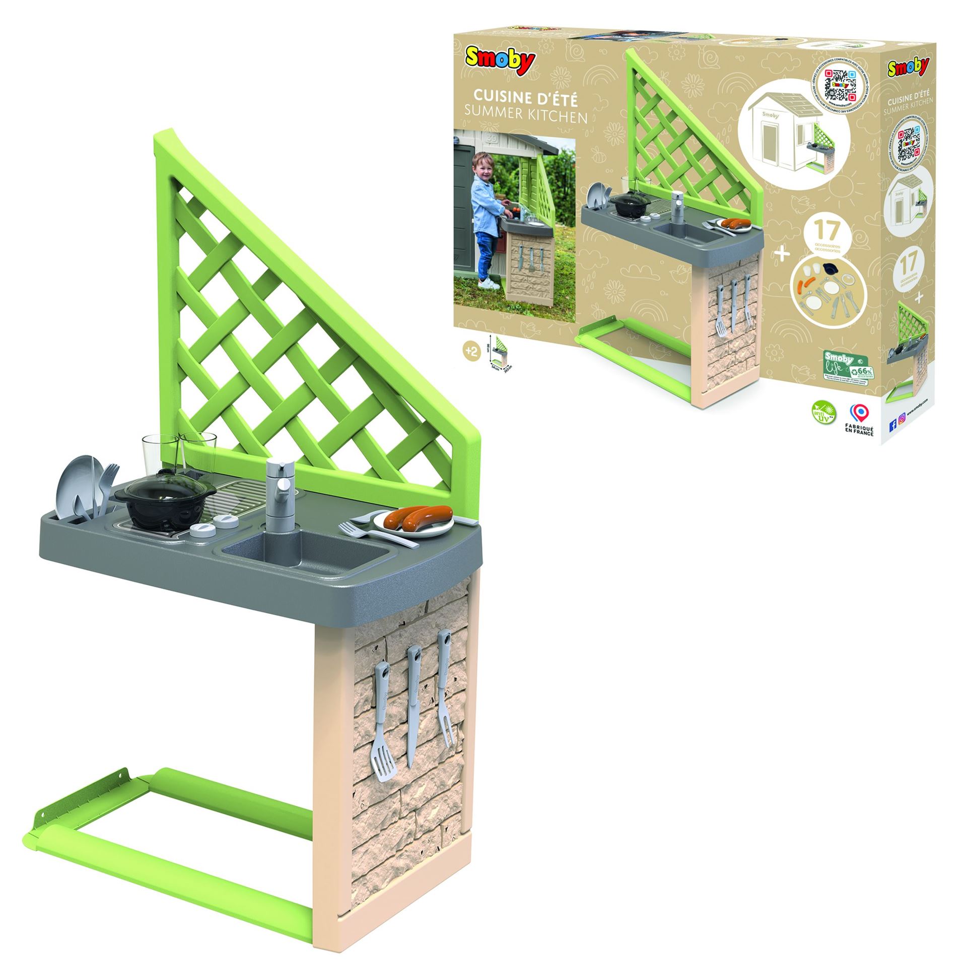 Smoby S.Life Zomerkeuken - Buitenkeuken met 17 Accessoires - Voor Speelhuisje - Realistisch Kookplezier afbeelding