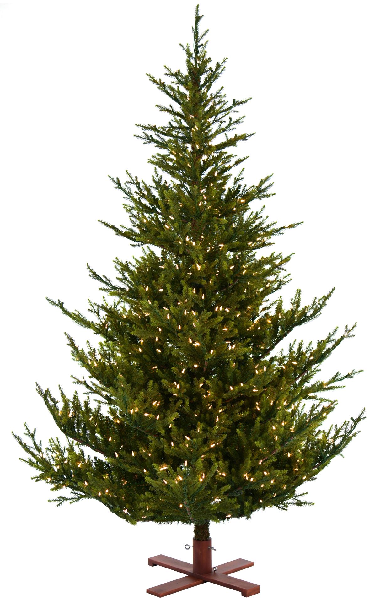 Sami Mountain Spruce Wood verlichte kunstkerstboom - 228 cm - Donkergroen -Ø150 cm - 5073 tips - 750 ledlampjes (warm wit) - Houten voet afbeelding