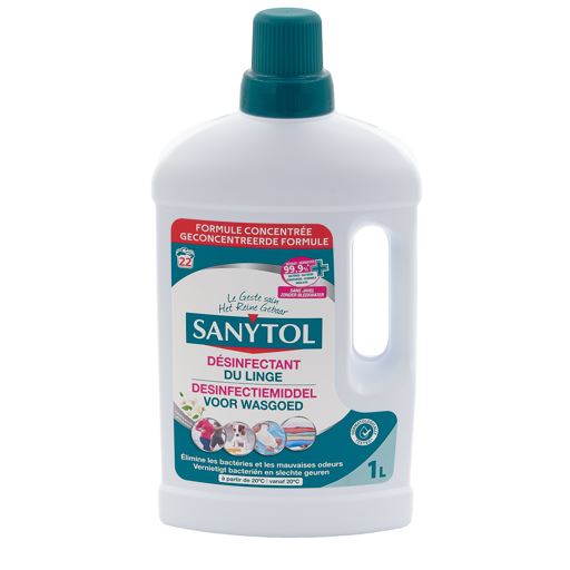 Sanytol Was Ontsmettingsmiddel 1L (ca. 22 wasbeurten)– Hygiëne&Frisse Witte Bloemen Geur– Werkt al vanaf 20°C afbeelding