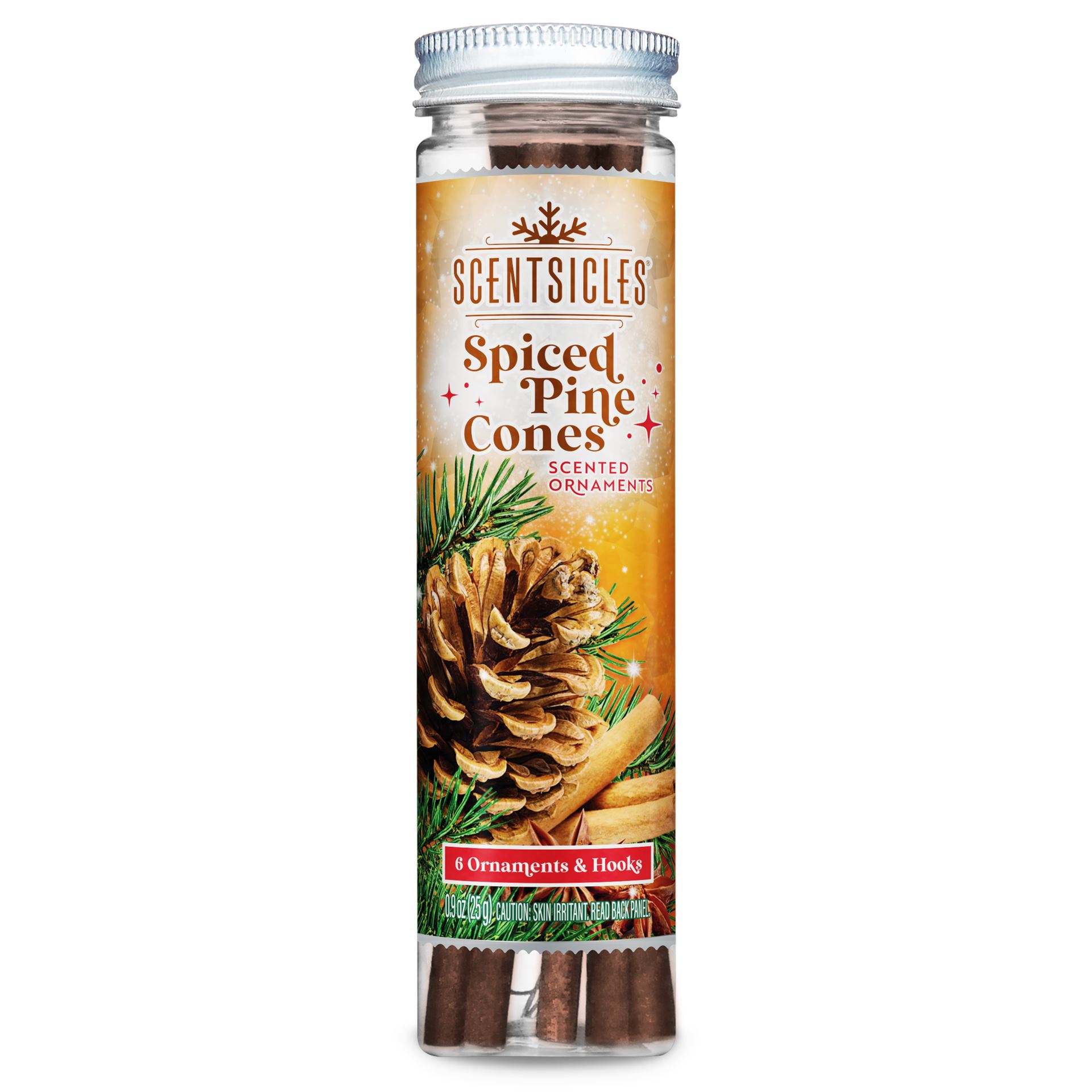 Scentsicles kerstornament geurstokjes - Spiced Pine Cones - 6 stuks afbeelding