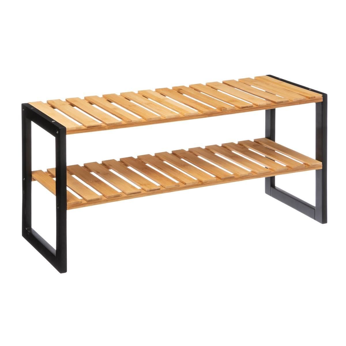 5Five schoenenrek - 2 niveaus - Bamboe - 70 x 26 x 34 cm - Netjes en georganiseerd - Stapelbaar
