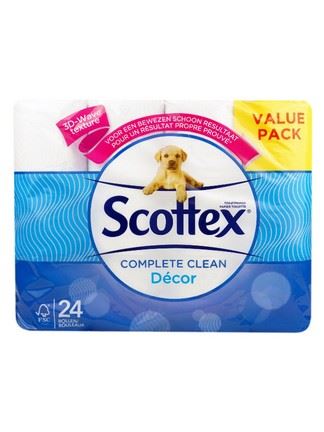 Scottex Complete Clean Décor 2-laags toiletpapier - 24 rollen wc-papier afbeelding