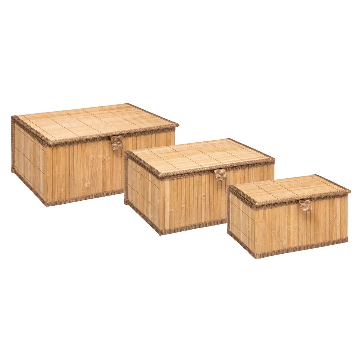 5Five bamboe houten opbergmandjes - Set van 3 - Verschillende formaten afbeelding