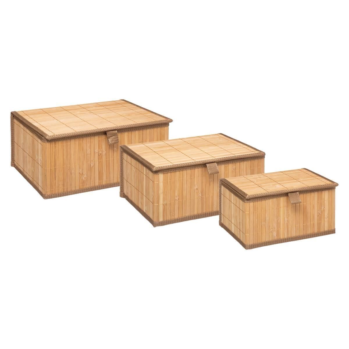 5Five bamboe houten opbergmandjes - Set van 3 - Verschillende formaten