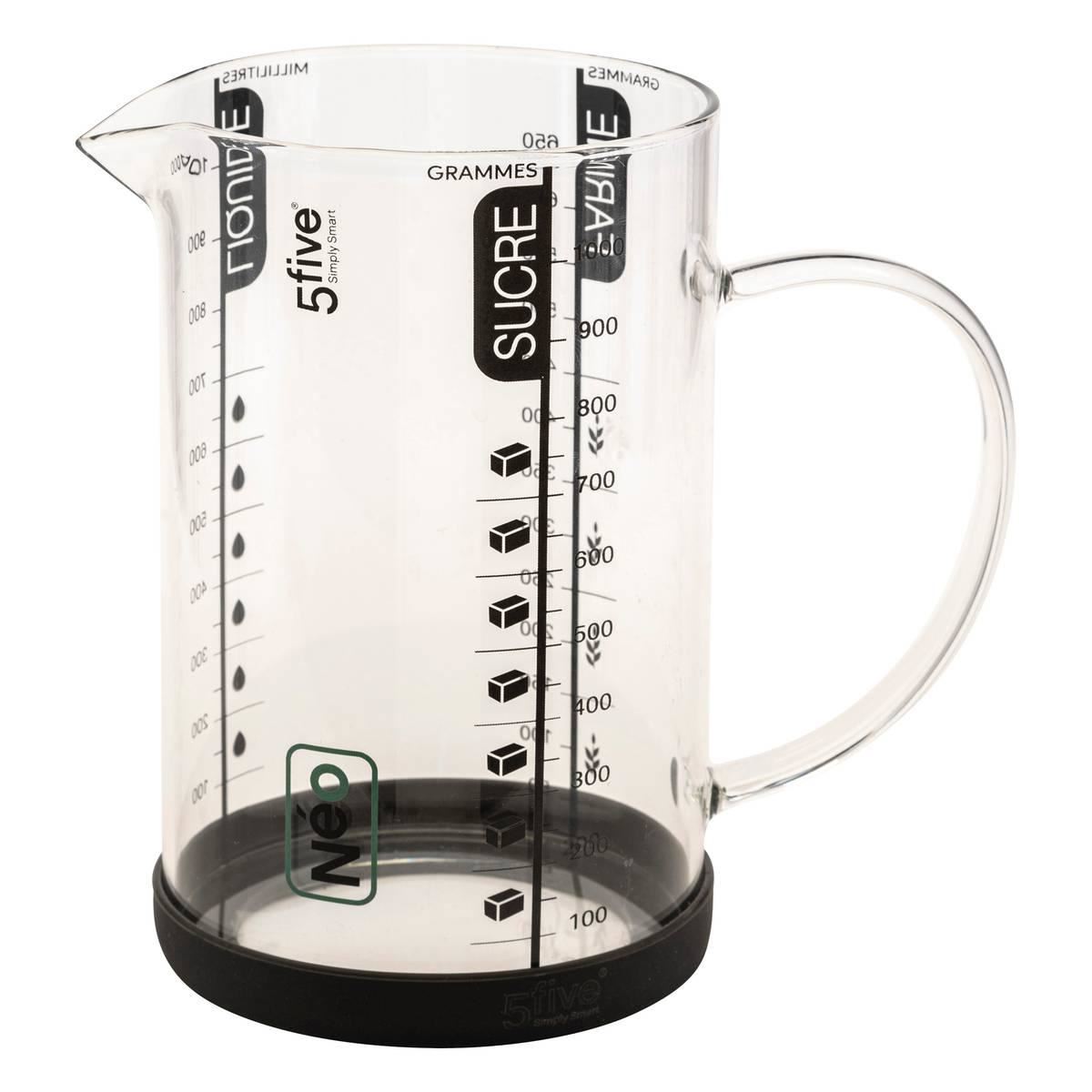 5Five Maatbeker 1L – Glas – Mengbeker met schaalverdeling – Hittebestendig – Transparant
