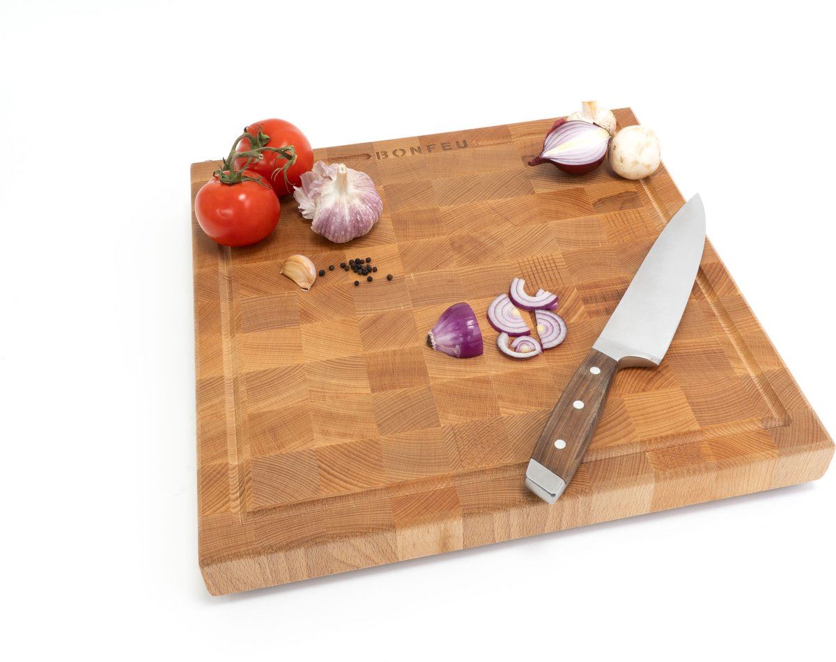 BonFeu BonButcher Block Snijplank - Massief Hout - 40x40x5 cm - Met Antislip