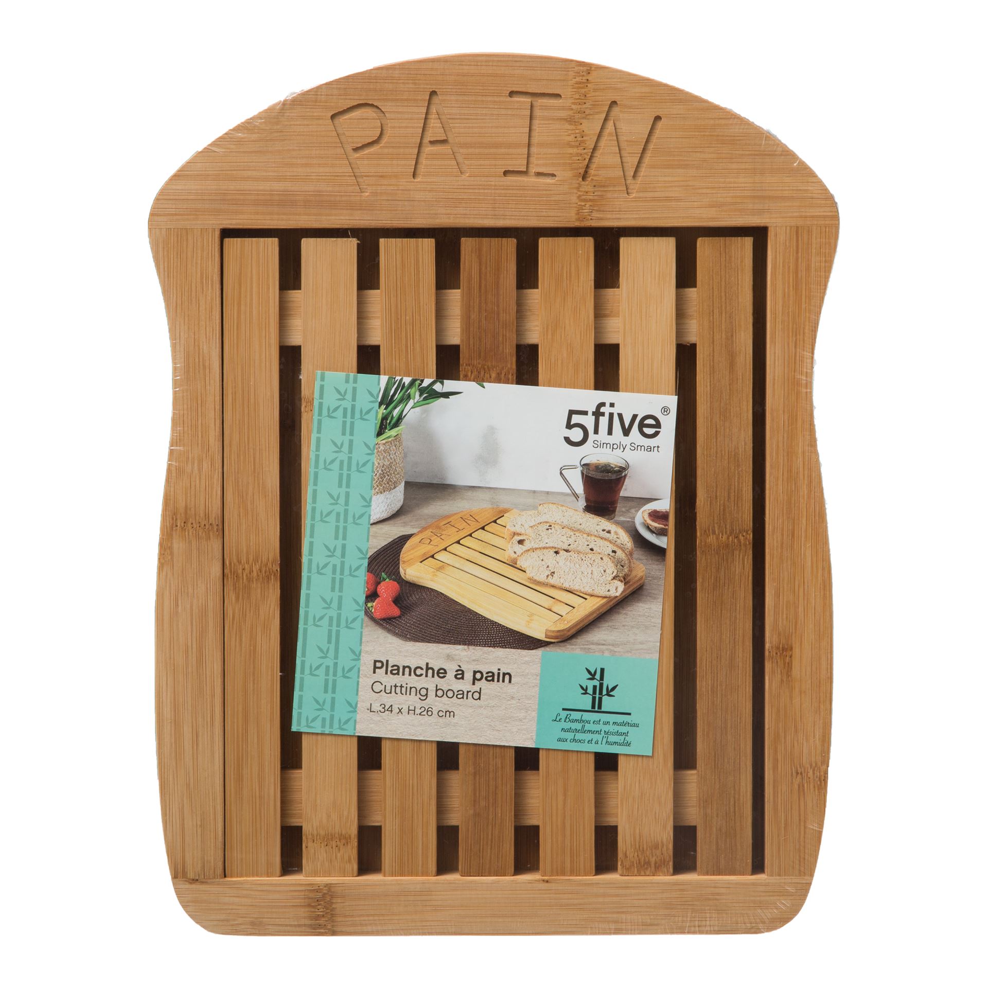5Five Broodplank 34x26 cm– Bamboe – Stevig&duurzaam– Handige kruimelopvang – Makkelijk schoon te maken