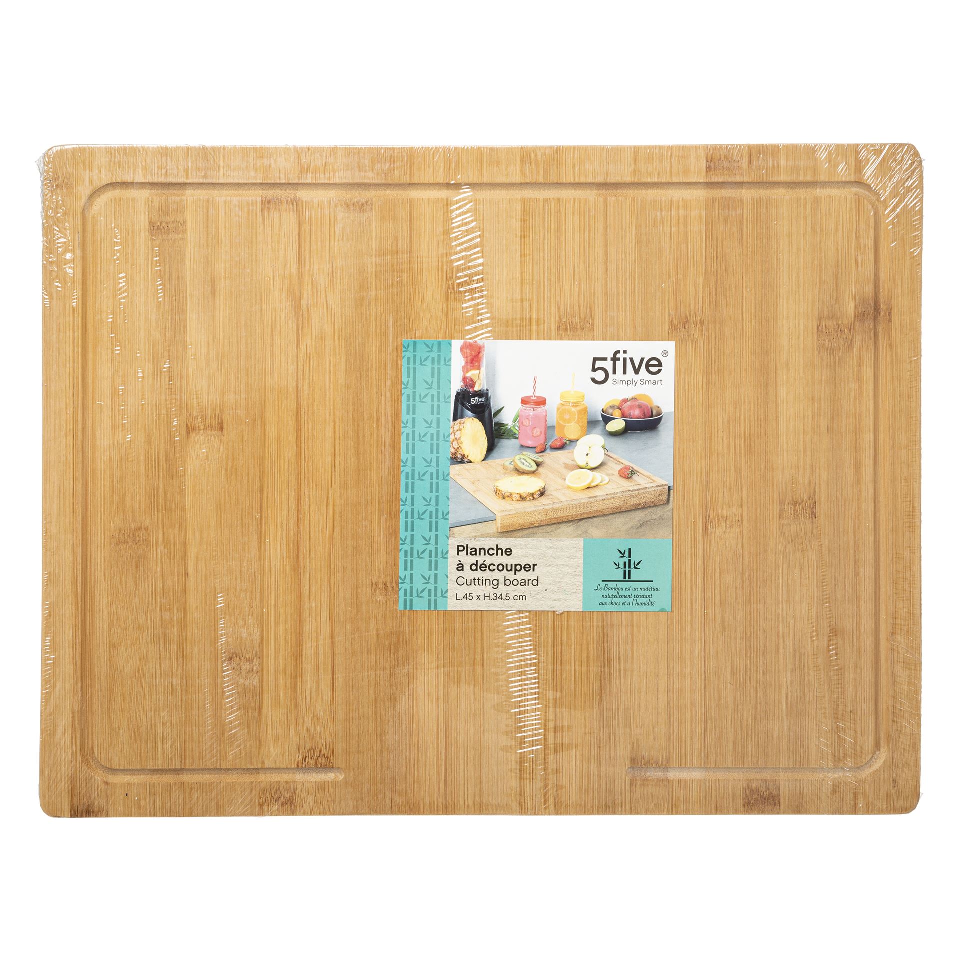 5Five bamboe snijplank 45 x 34 cm– Met antislip stoprand – Voorzien van sapgroef – Stevig&duurzaam bamboehout