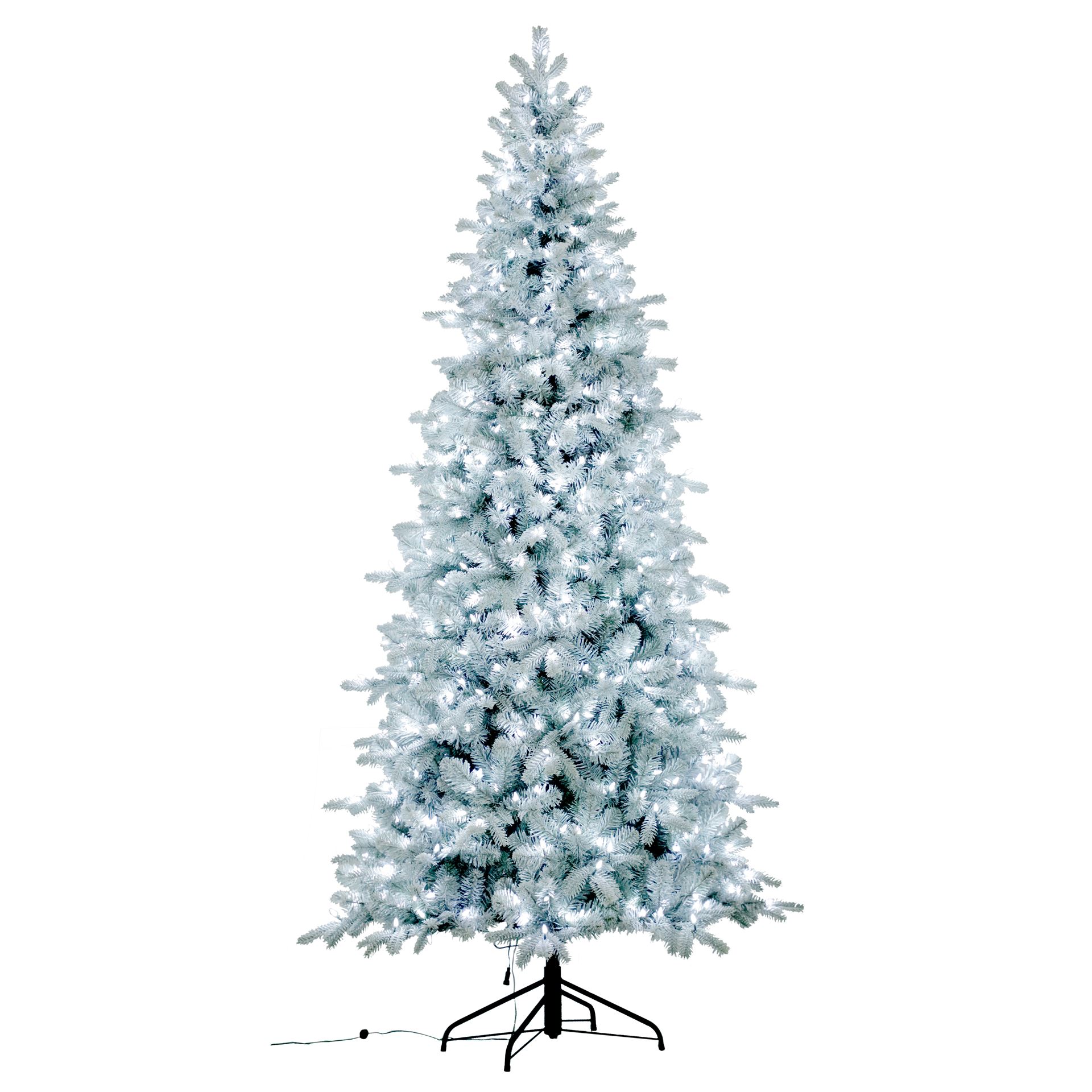 Snowy Blue Comet verlichte kunstkerstboom - 228 cm - White flocked -Ø114 cm - 1765 tips - 550 ledlampjes (koud wit) - Besneeuwd/Frosted afbeelding
