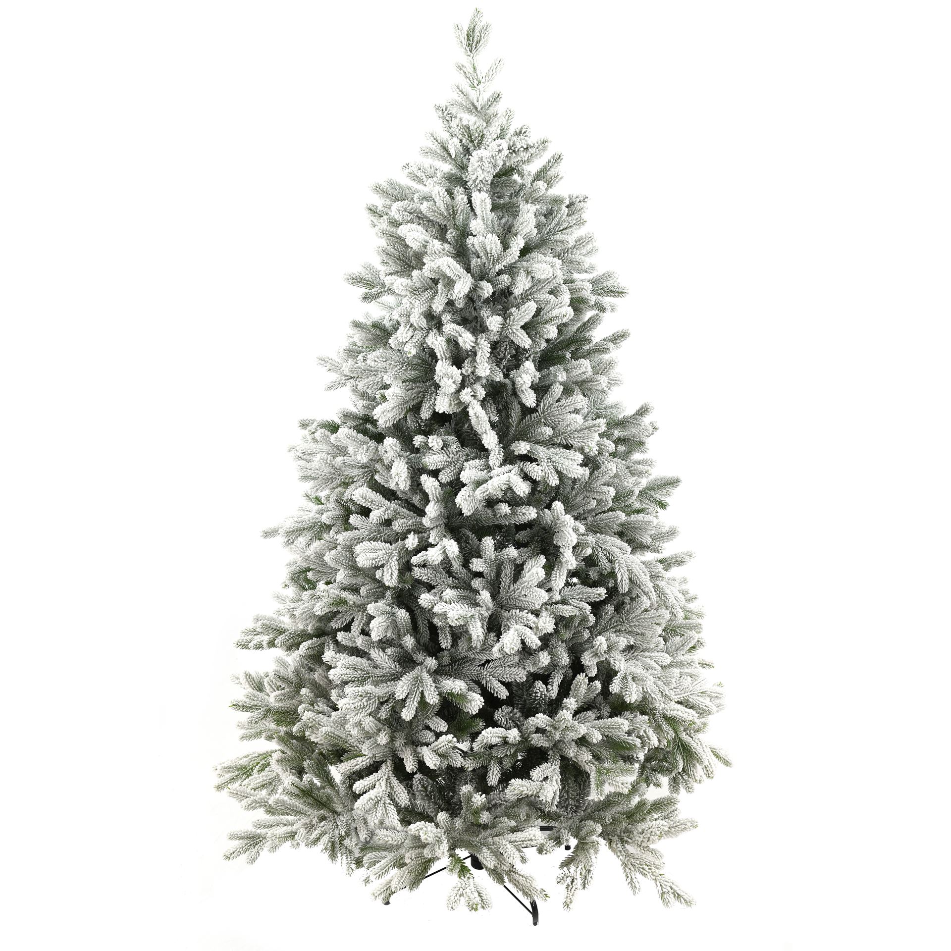 Snowy Hamilton Hinged kunstkerstboom - 228 cm - Wit geflockt donkergroen -Ø152 cm - 4598 tips - Besneeuwd/Frosted - Metalen voet afbeelding