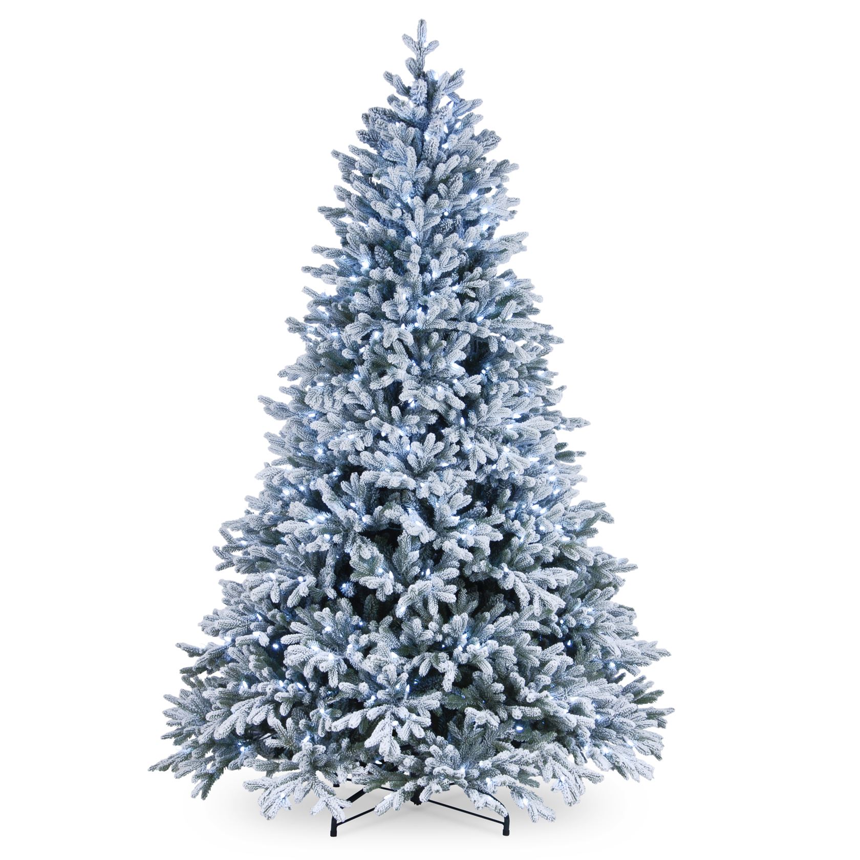 Snowy Hamilton kunstkerstboom - 228 cm - groen -Ø 152 cm - 4.598 tips - 750 ledlampjes - besneeuwd - metalen voet afbeelding