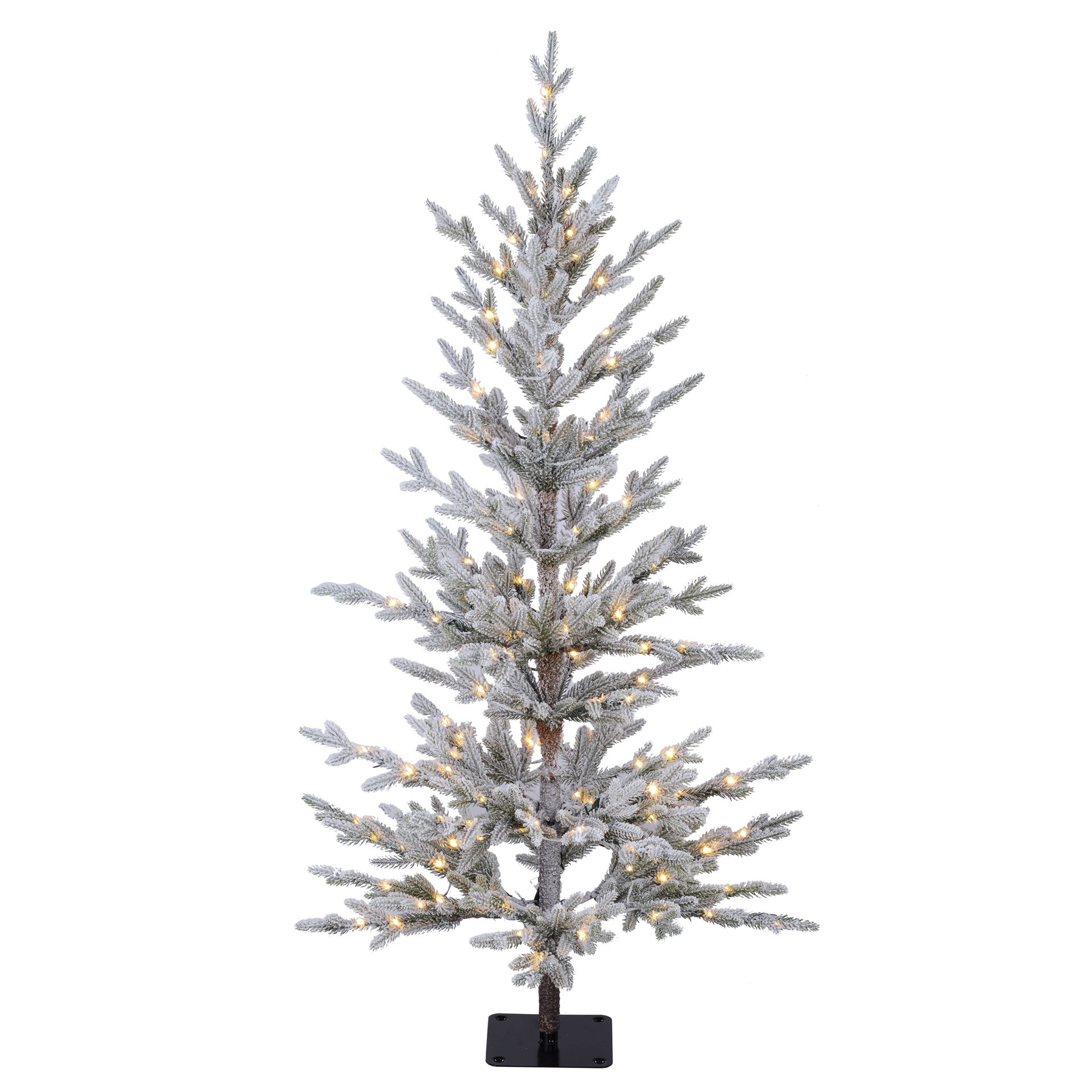 Snowy Jersey verlichte kunstkerstboom - 120 cm - Wit geflockt - Diameter 60 cm - 610 tips - 120 ledlampjes (warm wit) - Besneeuwd/Frosted
