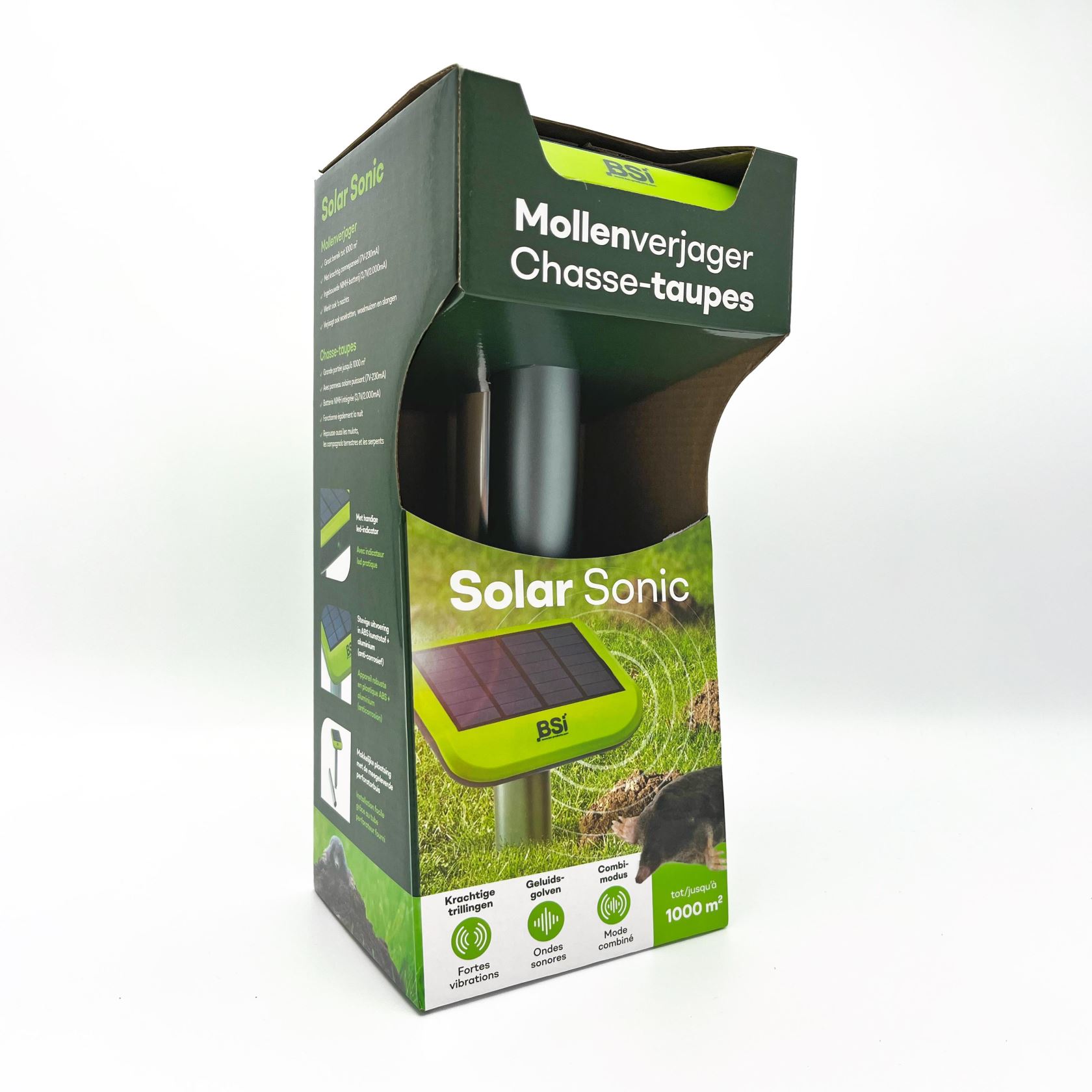 BSI Solar Sonic Mollenverjager– Trillingen&geluidsgolven– Bereik tot 1000m² – Werkt ook tegen woelmuizen&slangen afbeelding