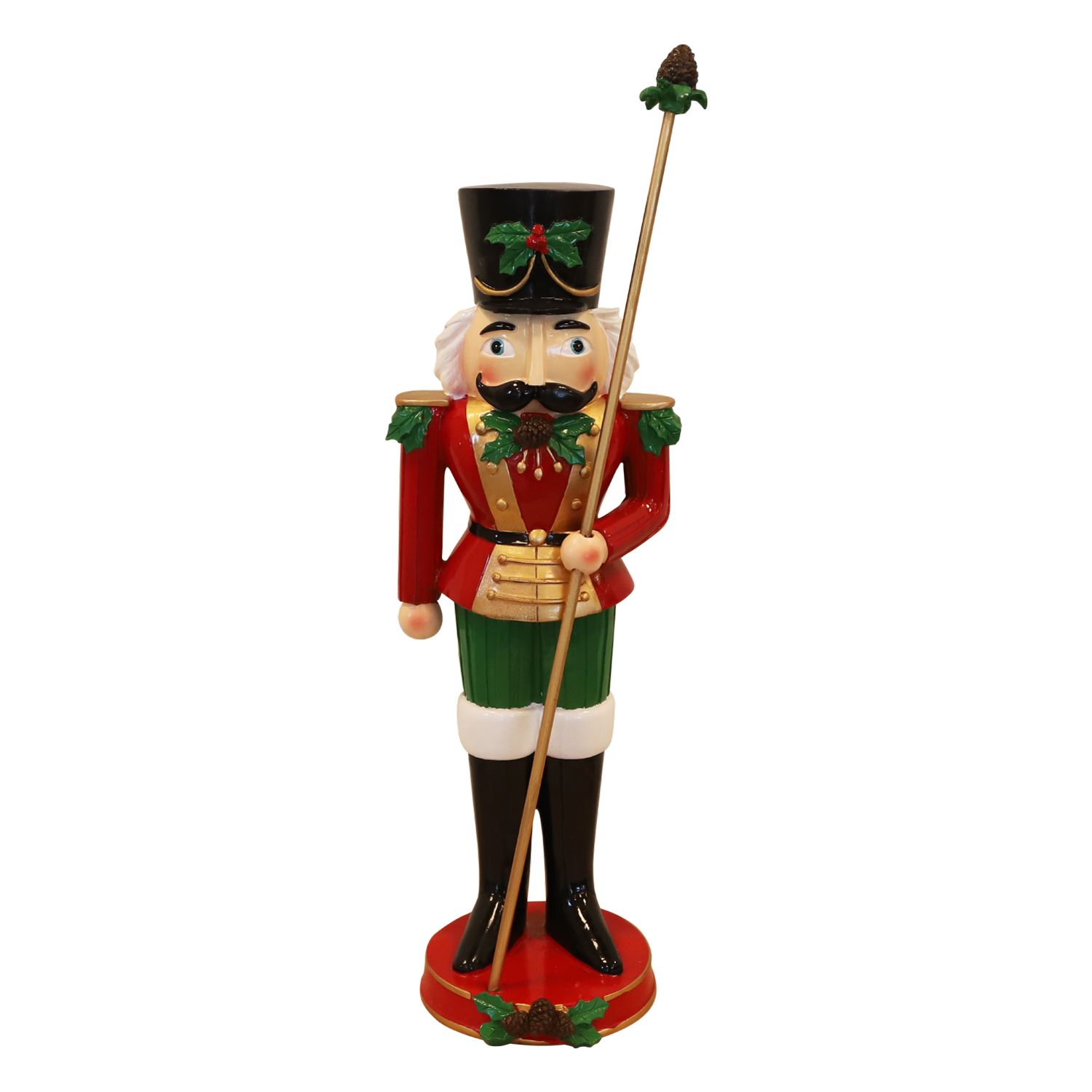Timstor notenkraker soldaat met staf - rood, groen&goud - 51 cm afbeelding