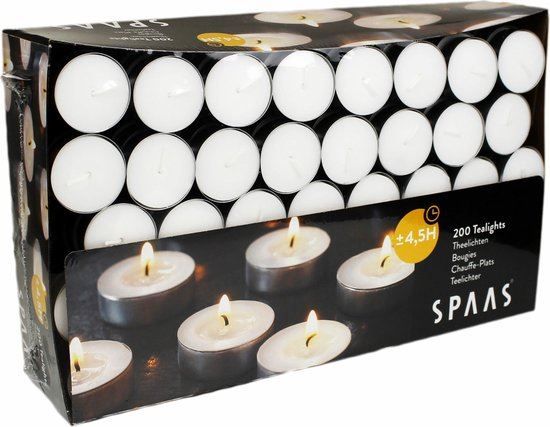 Spaas theelichtjes - 200 stuks - 4,5 branduren - wit afbeelding