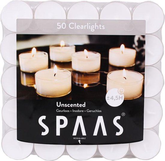 Spaas Clearlights theelichten 4.5 branduren - 50 stuks - wit afbeelding
