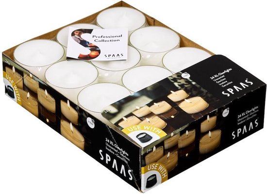 Spaas Clearlights Maxi theelichten 10 branduren - 24 stuks - wit afbeelding