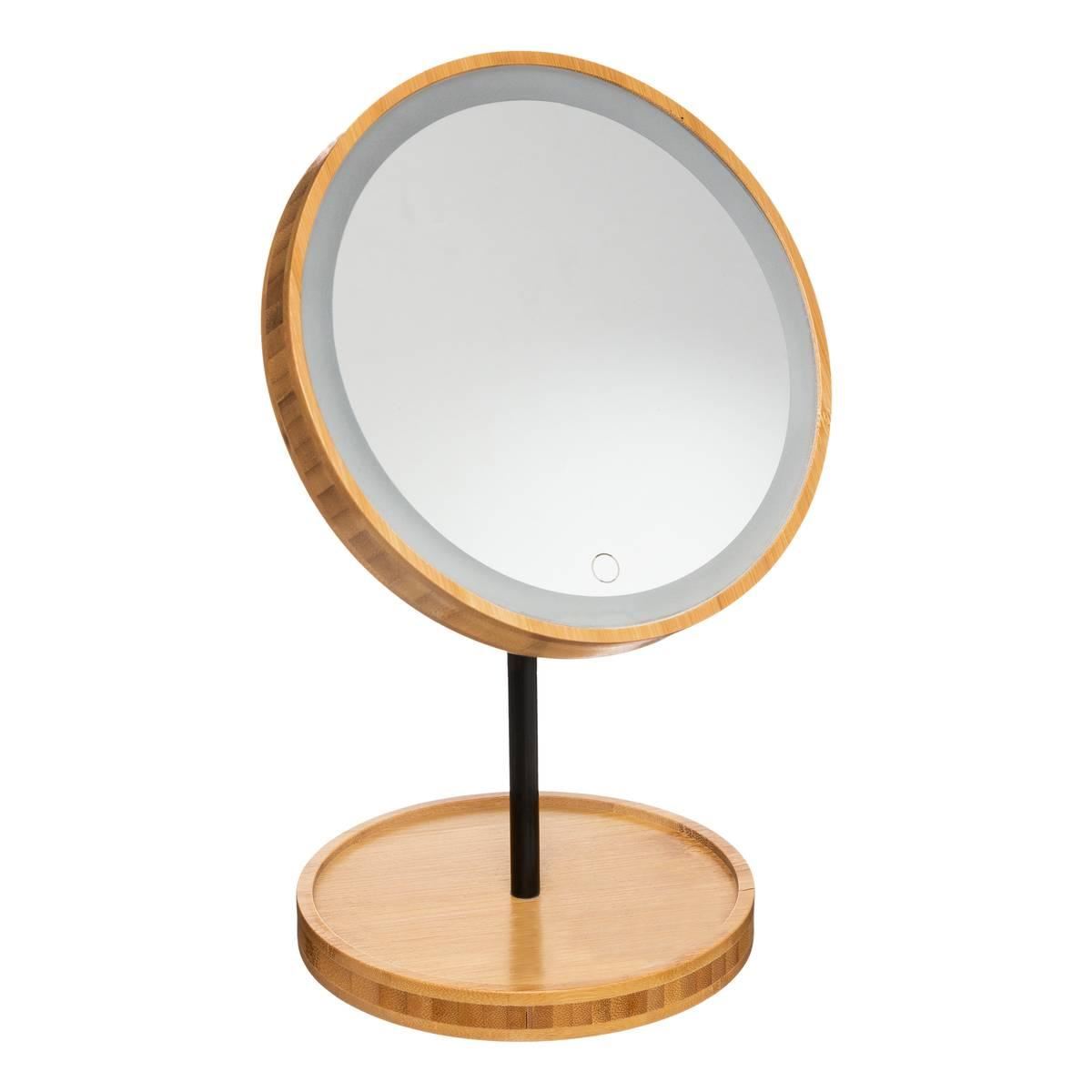 Atmosphera elegante spiegel - LED verlichting - Bamboe frame - Draaibaar - 19 x 31 cm - Oplaadbaar