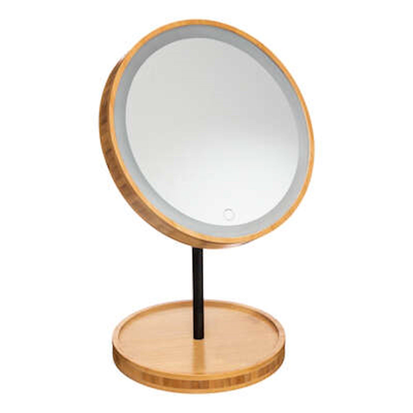 Atmosphera elegante spiegel - LED verlichting - Bamboe frame - Draaibaar - 19 x 31 cm - Oplaadbaar afbeelding