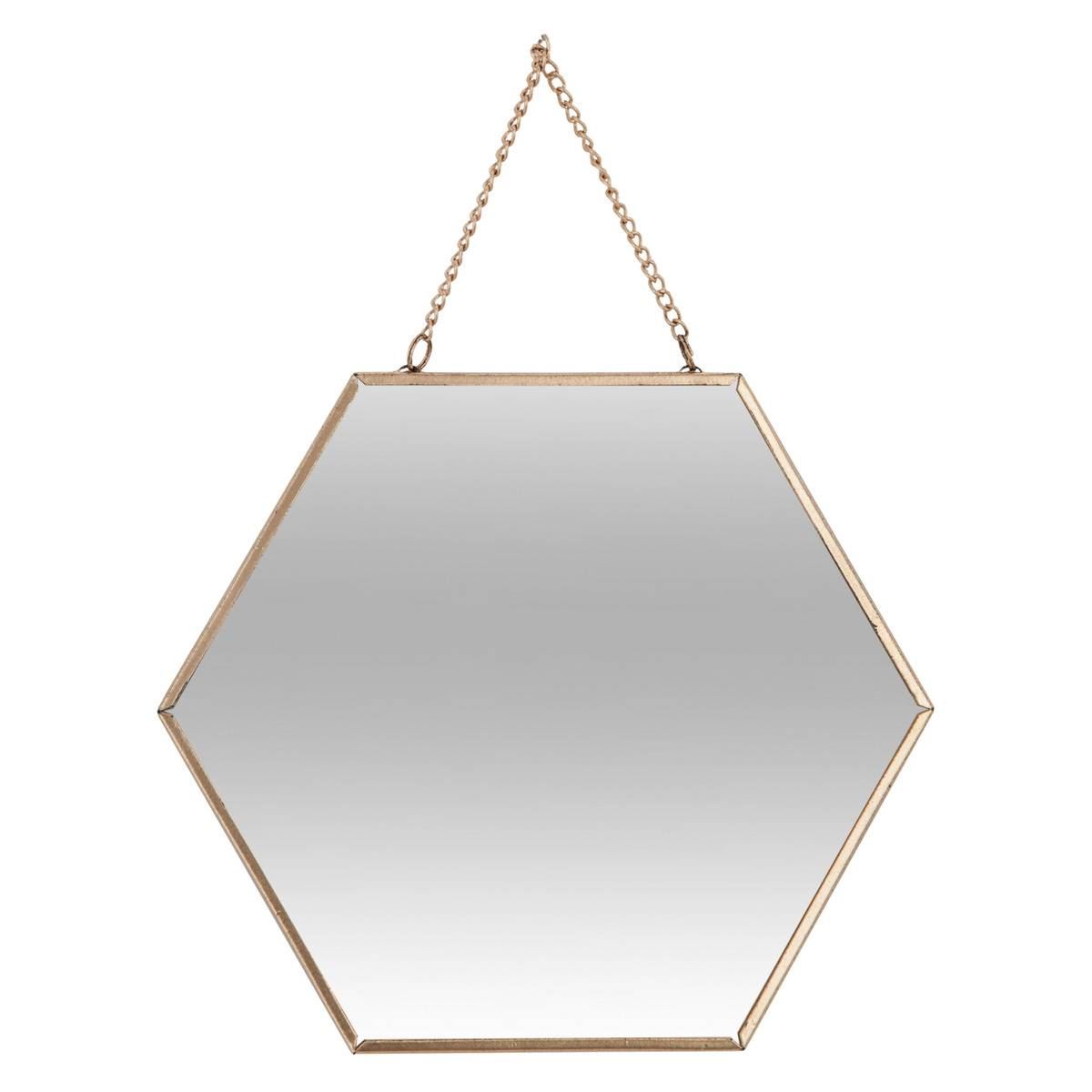 Atmosphera set van 3 gouden hexagonale spiegels met ketting - Ophangbaar - Verschillende maten (40/50/60 cm) afbeelding