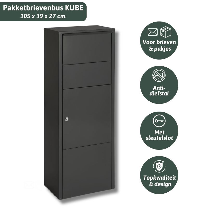 Famiflora pakketbrievenbus KUBE met sleutelslot - mat zwart - 105 x 39 x 27 cm - topkwaliteit! afbeelding