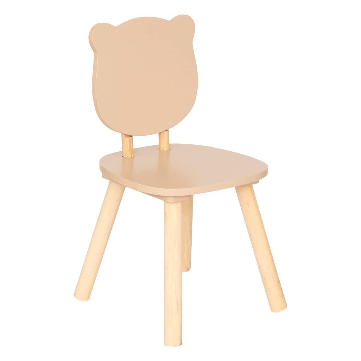 Atmosphera Kids Teddybeer Kinderstoel - 26x26x49cm - Beige MDF - Hout - Uniek Kinderkamer Stoeltje