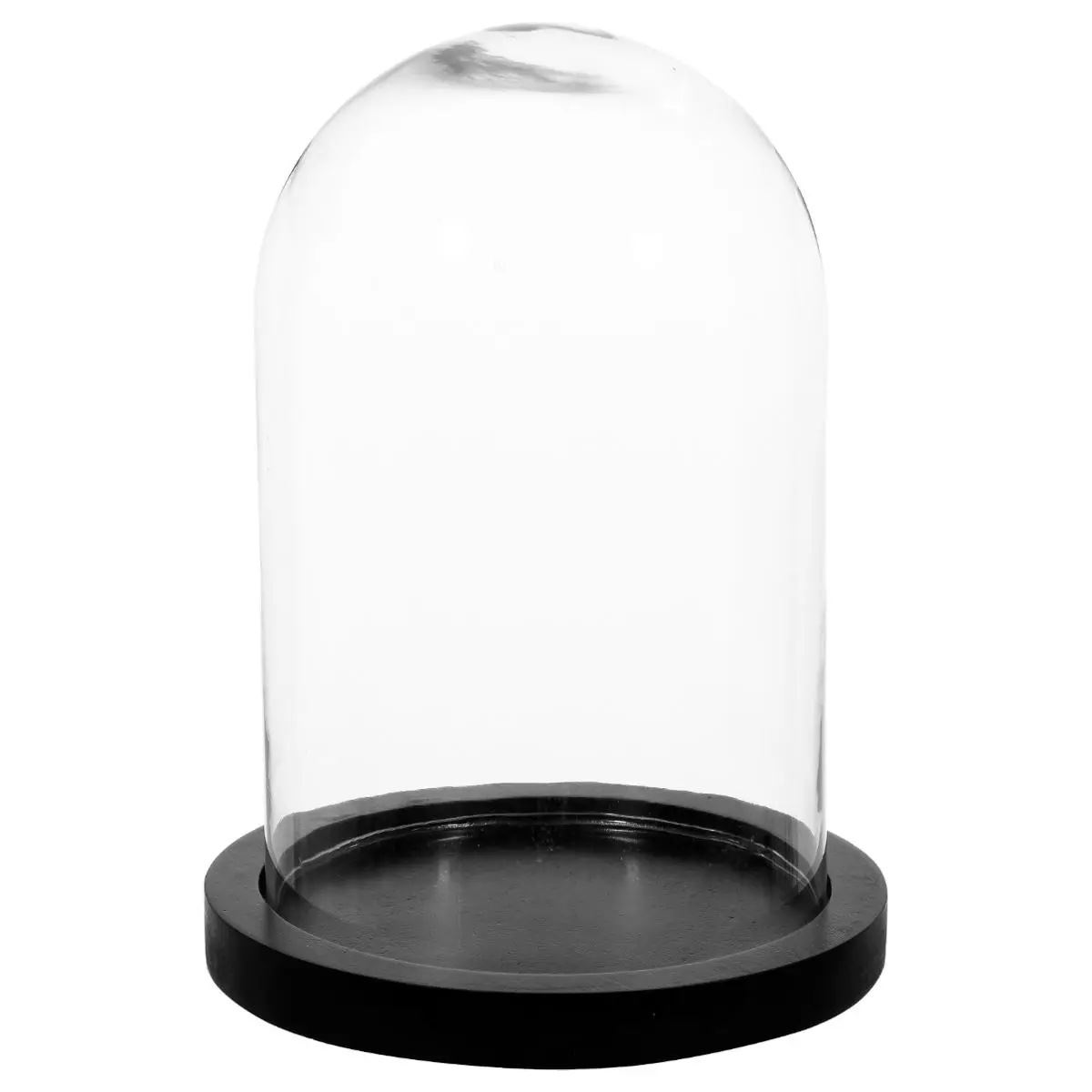 Atmosphera Home decoratie glazen stolp op houten plateau - glas/zwart - D23 x H29 cm - Woonaccessoires afbeelding