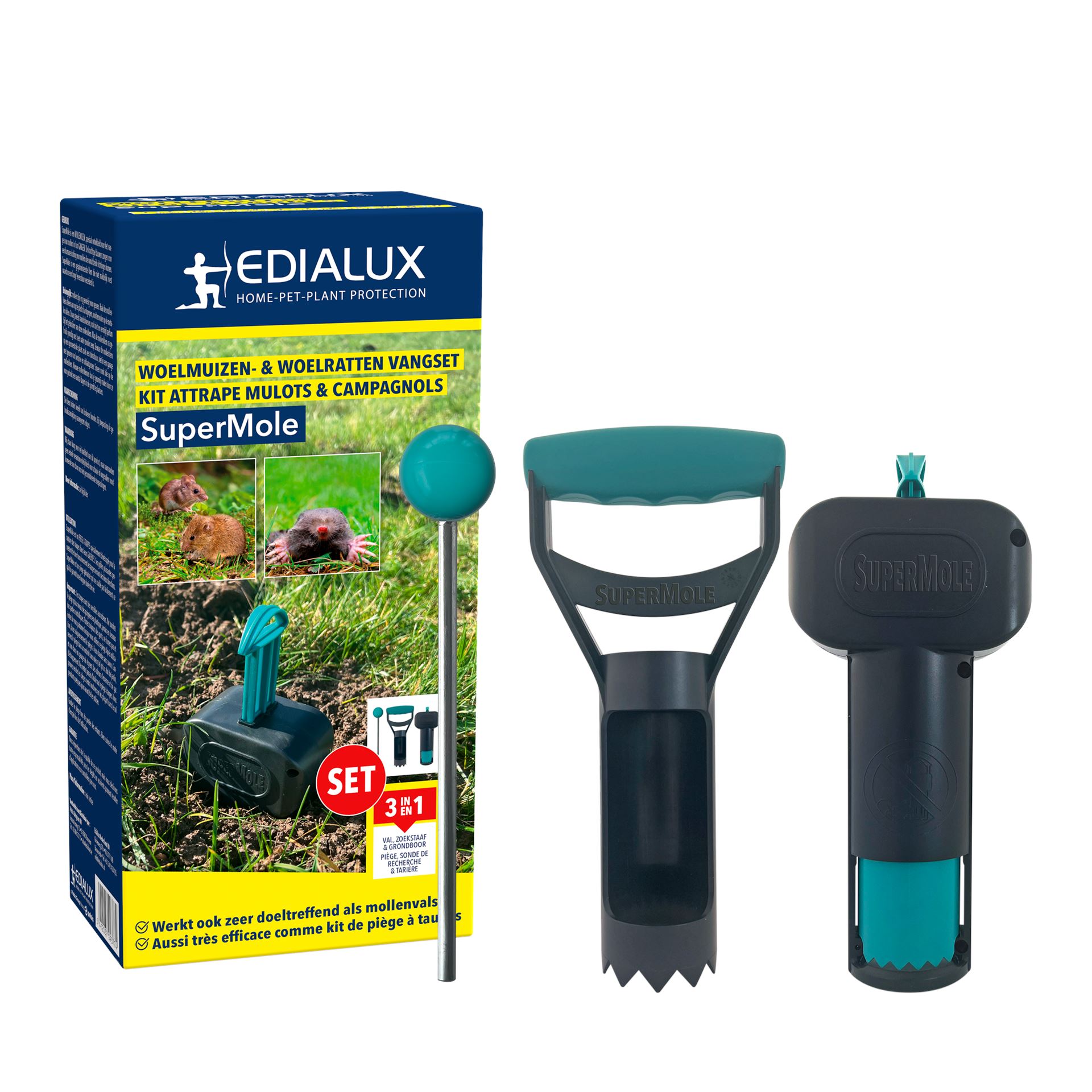 Edialux SuperMole– Woelmuizen&Woelratten Vangset– Inclusief Zoekstaaf&Grondboor afbeelding