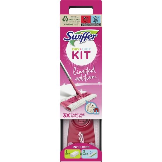 Swiffer vloerwisser startersset - 8 Swiffer Dry navullingen + 3 Swiffer Wet navullingen - Limited Edition roze afbeelding
