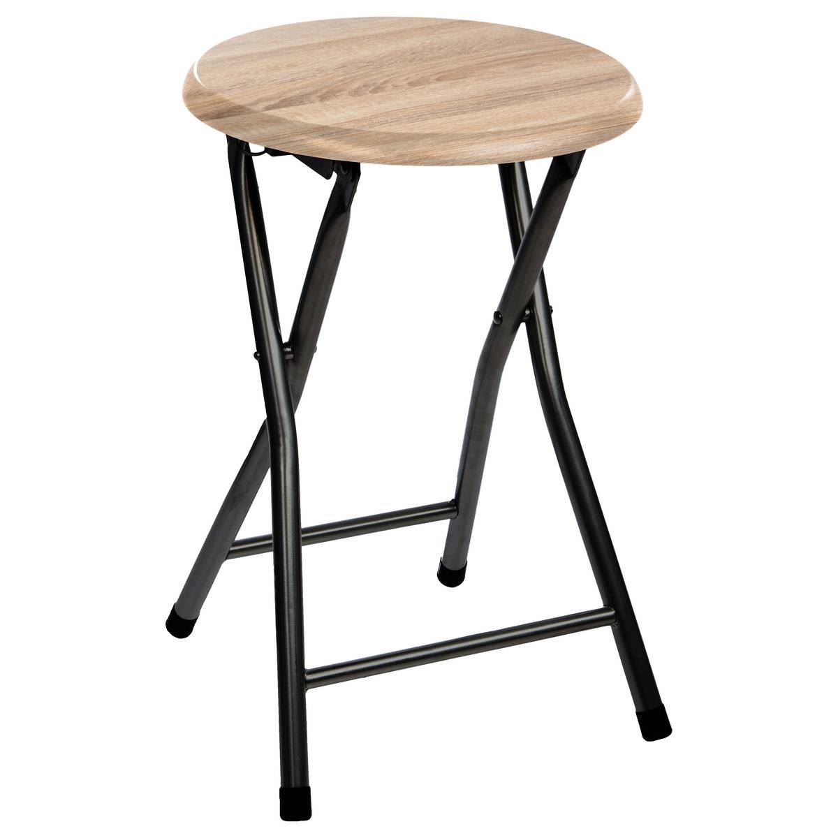 5Five opvouwbaar krukje - zwart/hout -Ø30 x H46 cm - Max. 90KG afbeelding