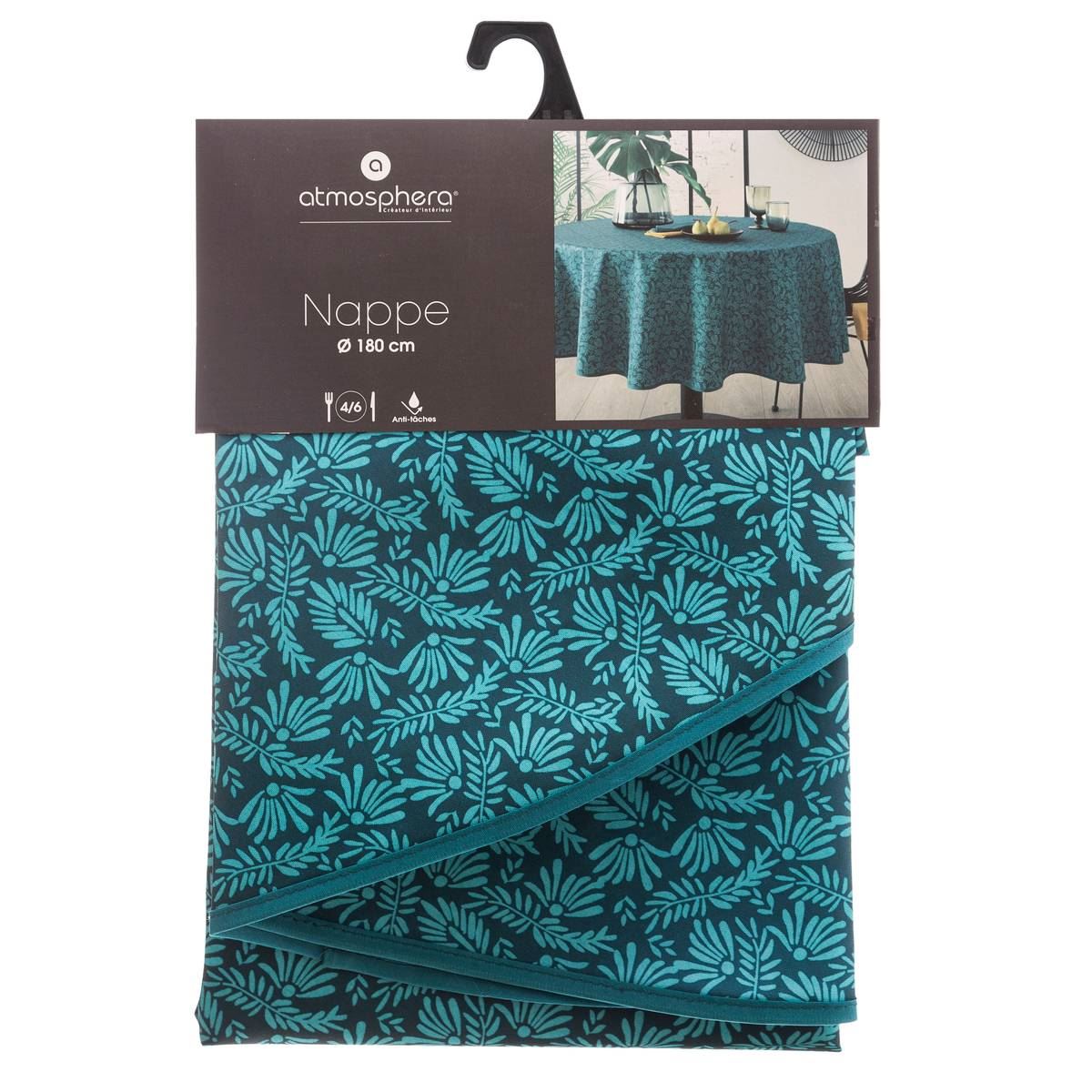 Atmosphera eendenblauw Antivlek Tafelkleed D180cm - 140g/m² - Okerkleurige Bies afbeelding