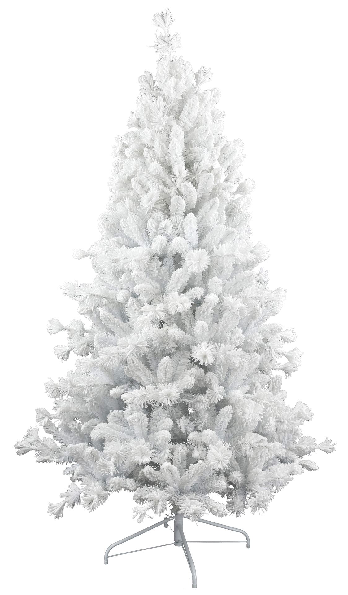 Teddy White flocked hinged kunstkerstboom - 210 cm - Wit -Ø107 cm - 910 tips - Besneeuwd/Frosted - Metalen voet afbeelding