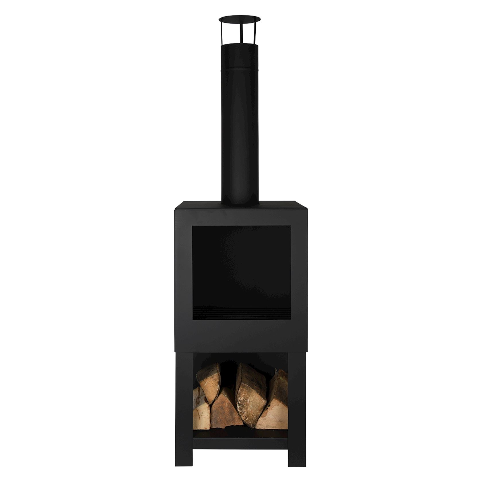 Esschert Design terraskachel met houtopslag zwart afbeelding