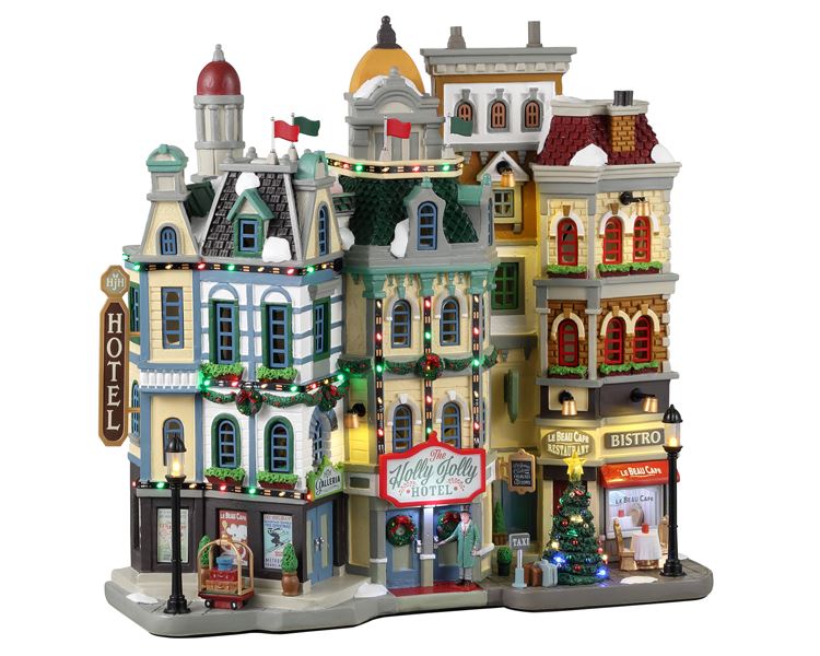 Lemax -'The Holly Jolly Hotel'- Verlichte Facade - Exclusief adapter (Werkt op batterijen) afbeelding