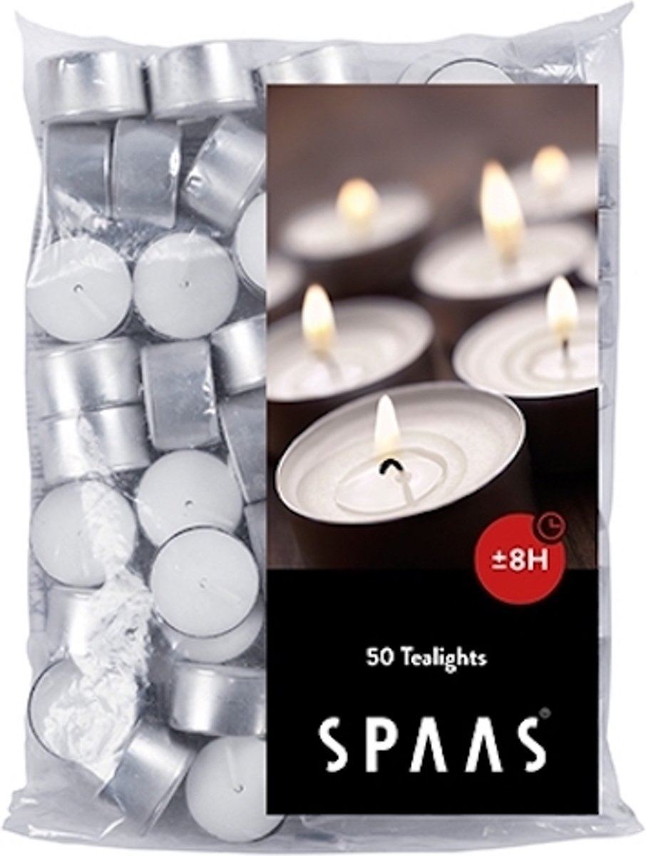 Spaas theelichtjes 8 branduren - 50 stuks - wit afbeelding
