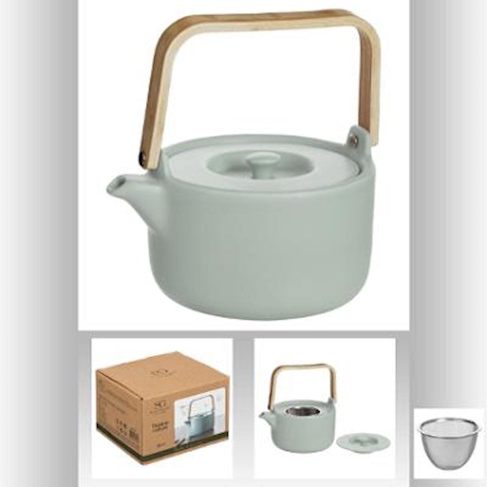 Secret de Gourmet keramieken theepot - 800ML - Met bamboe handvat - Inclusief filter afbeelding