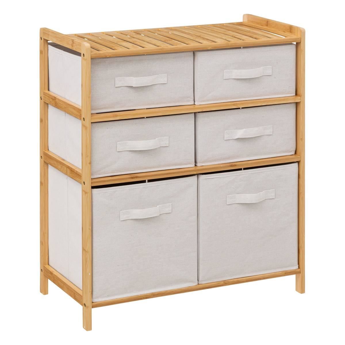 5Five Tidy Box Opbergkast - 6 Polyester Manden - 66 x 33 x 78 cm - Beige