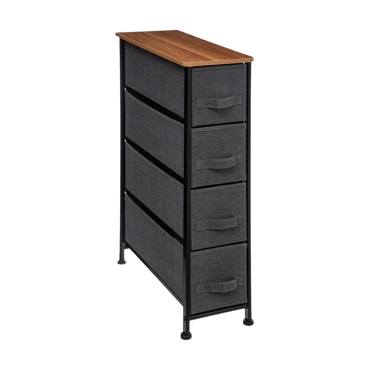5Five Opbergkastje met 4 Mandjes– 20 x 48 x 77 cm – Donkergrijs – Met MDF Bovenplaat – Voor Badkamer, Hal of Slaapkamer afbeelding