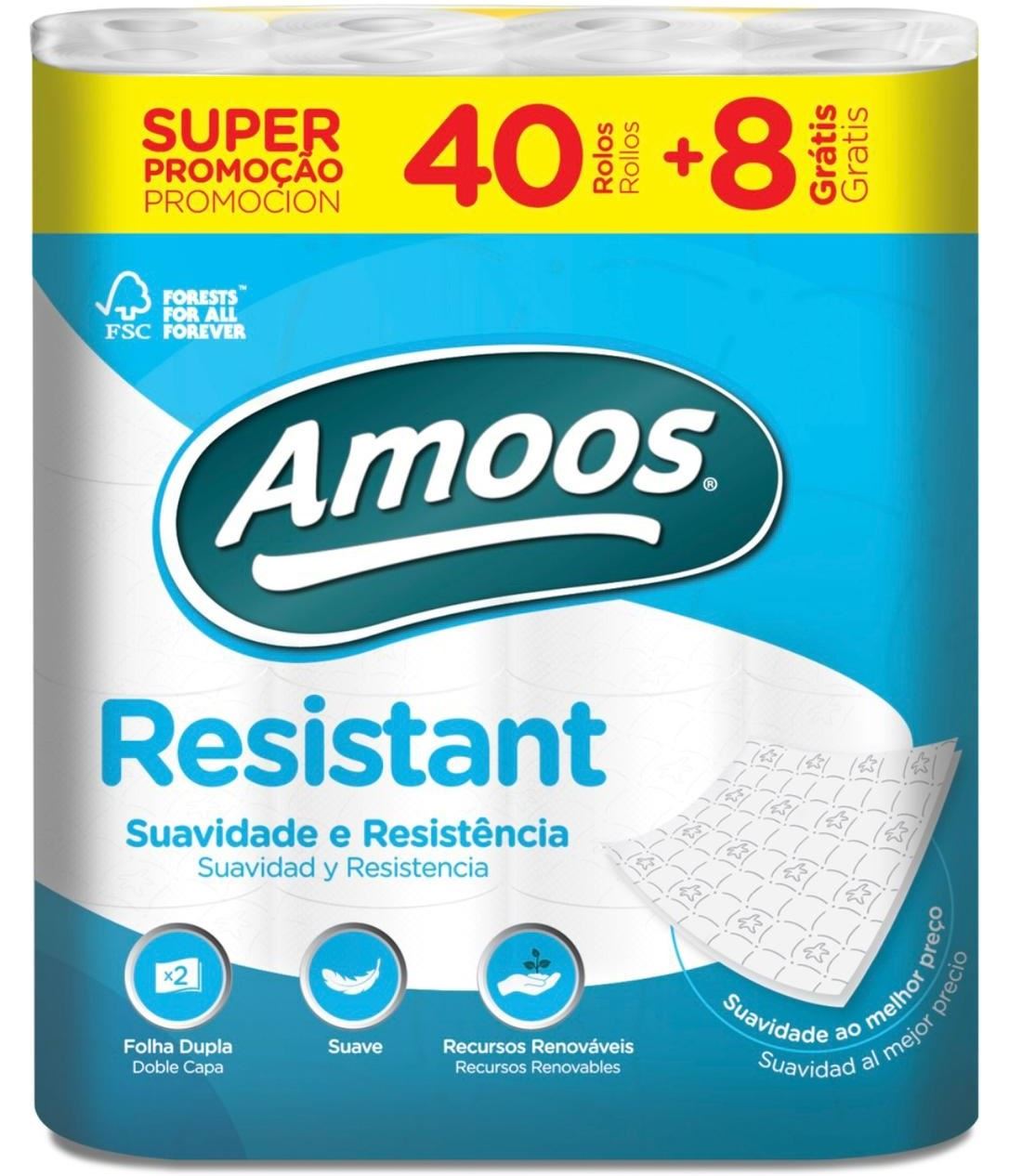 Amoos Resistant 2-laags toiletpapier - 48 rollen wc-papier - Voordeelverpakking afbeelding