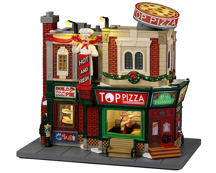 Lemax -'Top Pizza'- Verlichte Attractie met animatie, muziek - Inclusief adapter afbeelding