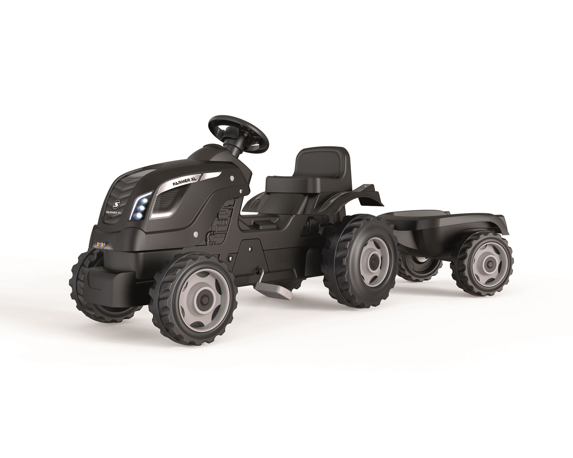 Smoby zwarte tractor met aanhanger - XL Tractor afbeelding