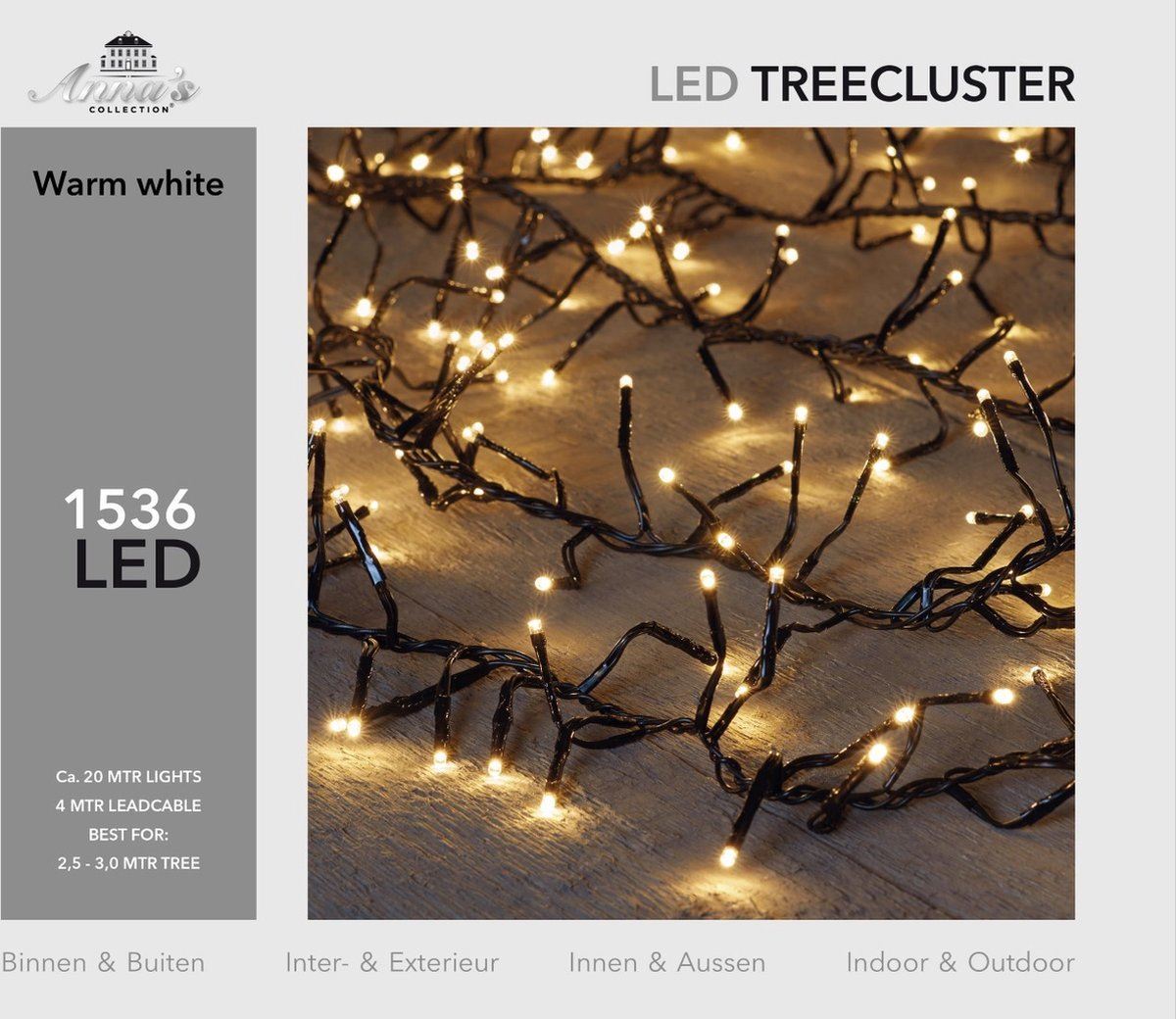 Anna's Collection Clusterverlichting 20 m– 1536 LED's– Warm Wit – Met Timer&Dimmer– IP44 – Voor Binnen&Buiten afbeelding