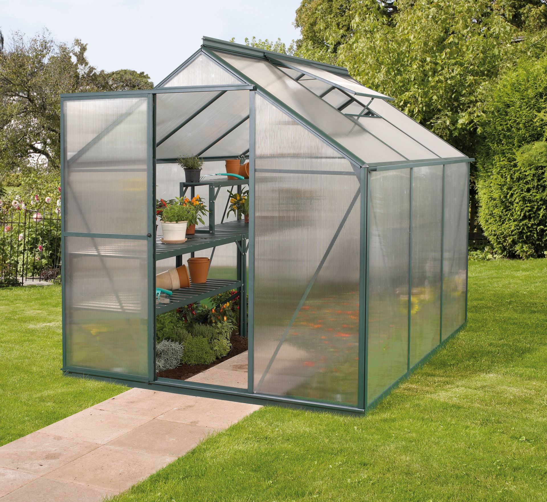 Vitavia Triton serre - 3,8m² - met 4 mm polycarbonaat - Donkergroen afbeelding